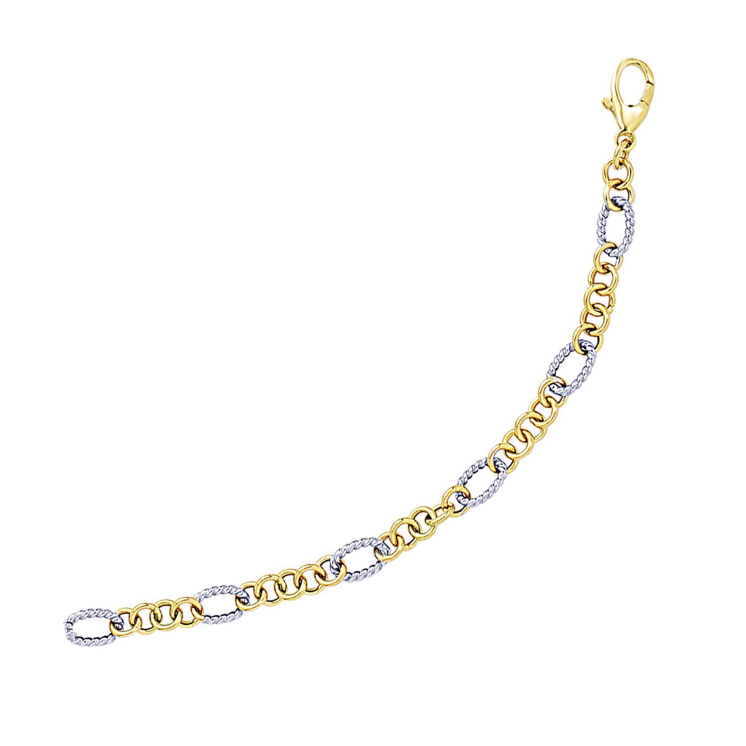 14k Two-Tone Gold Rope Motif Oval and Round Link Chain Bracelet (8.80 mm) in a sleek high-contrast midnight luxury editorial